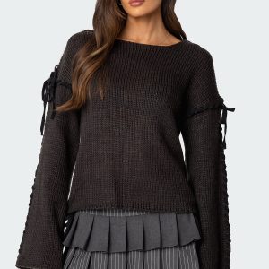 Amelia Lace Up Sleeve Sweater