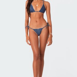 Didi Distressed Denim String Bikini Bottom