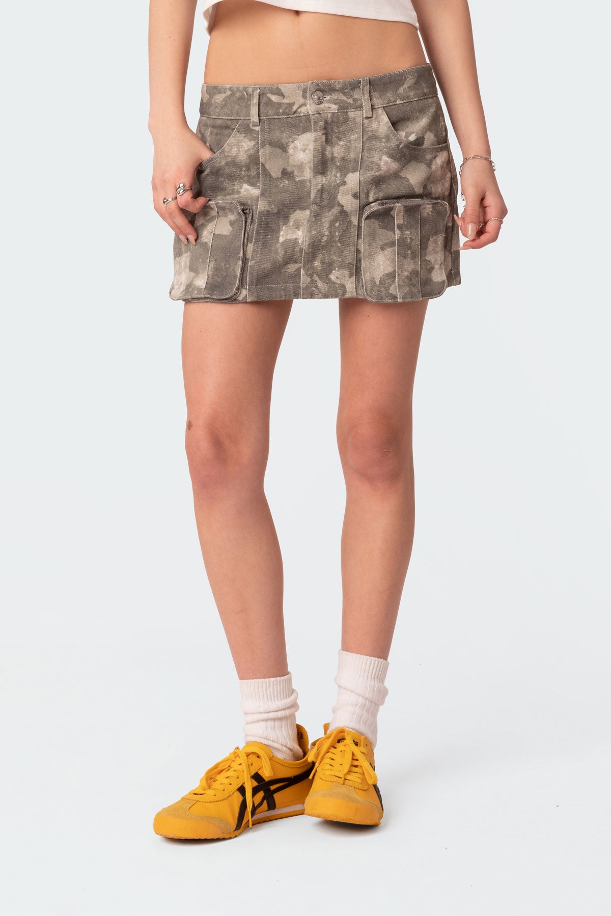 Camo Low Rise Denim Cargo Mini Skirt - Image 2