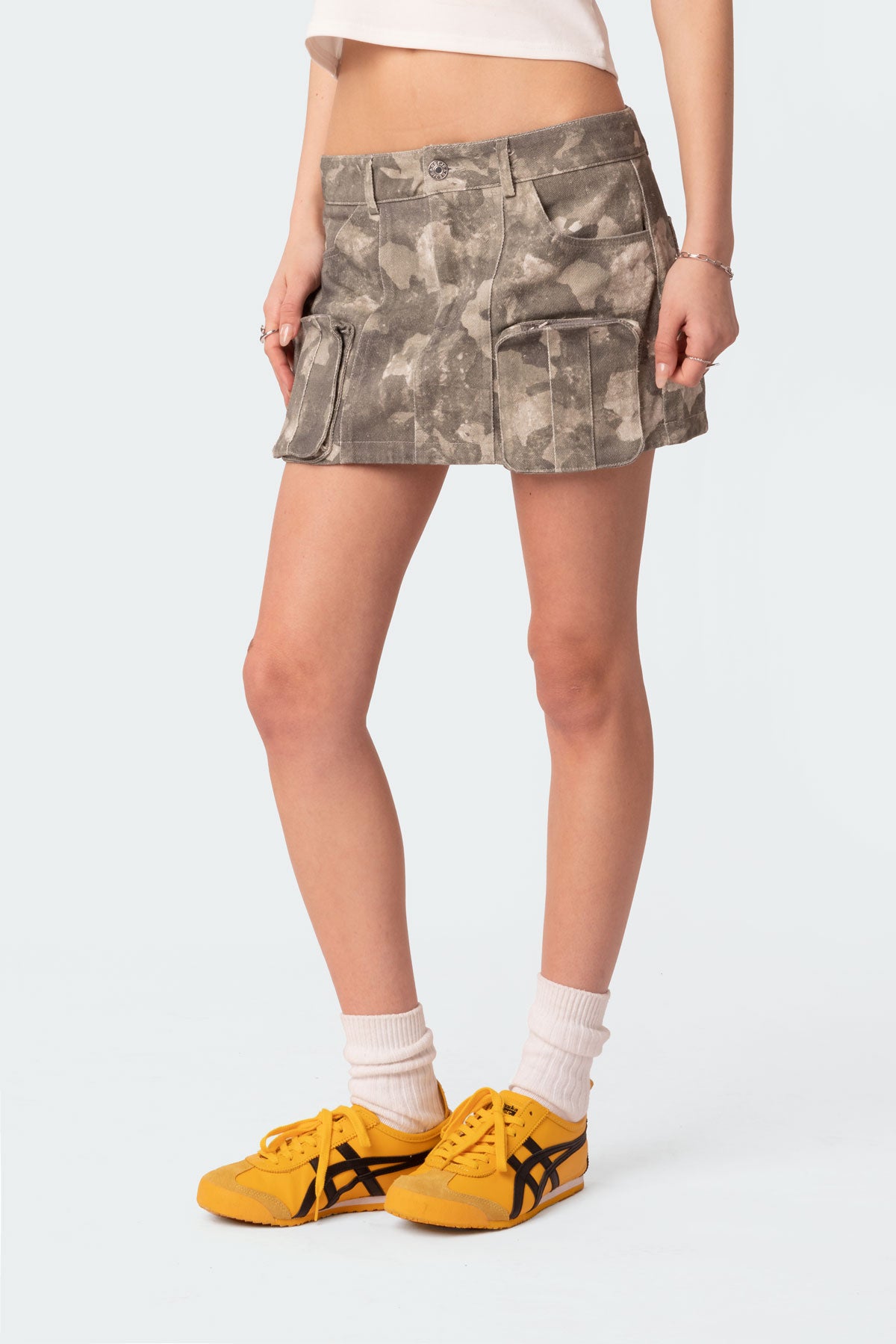 Camo Low Rise Denim Cargo Mini Skirt - Image 4