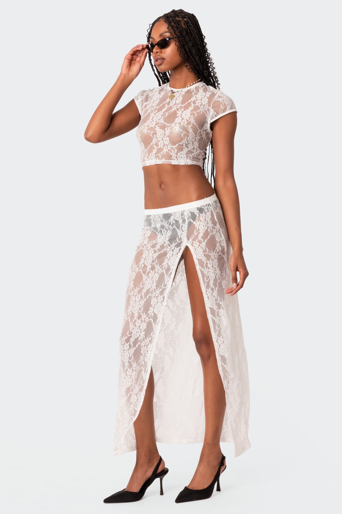 Aura Open Back Sheer Lace Crop Top - Image 3