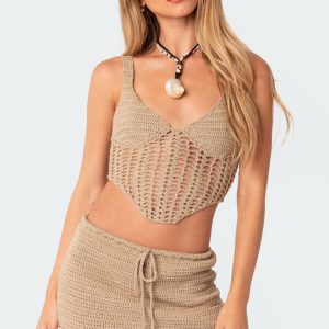 Baeside Crochet Lace Up Top
