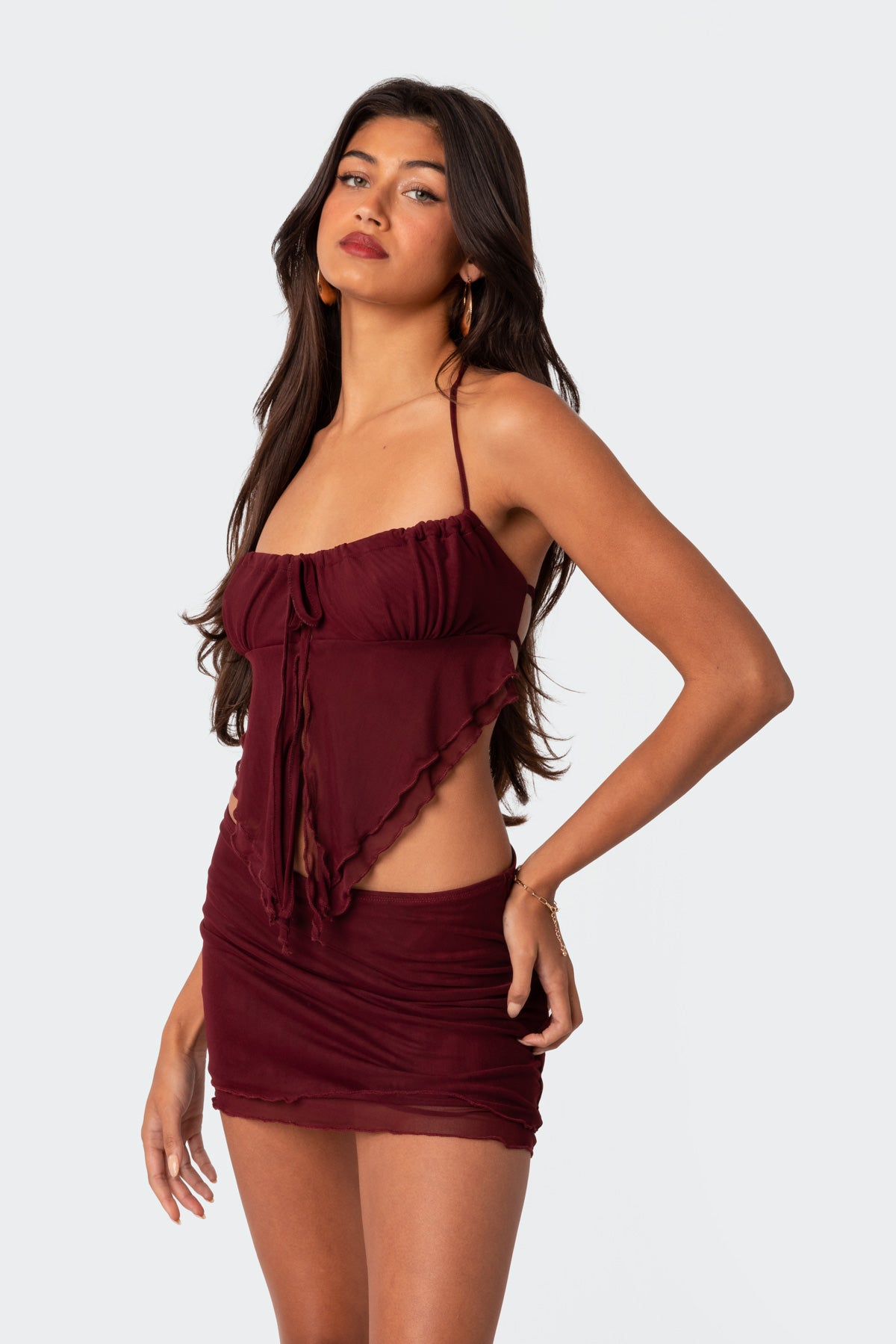 Ariyah Open Tie Back Ruffle Mesh Top - Image 3