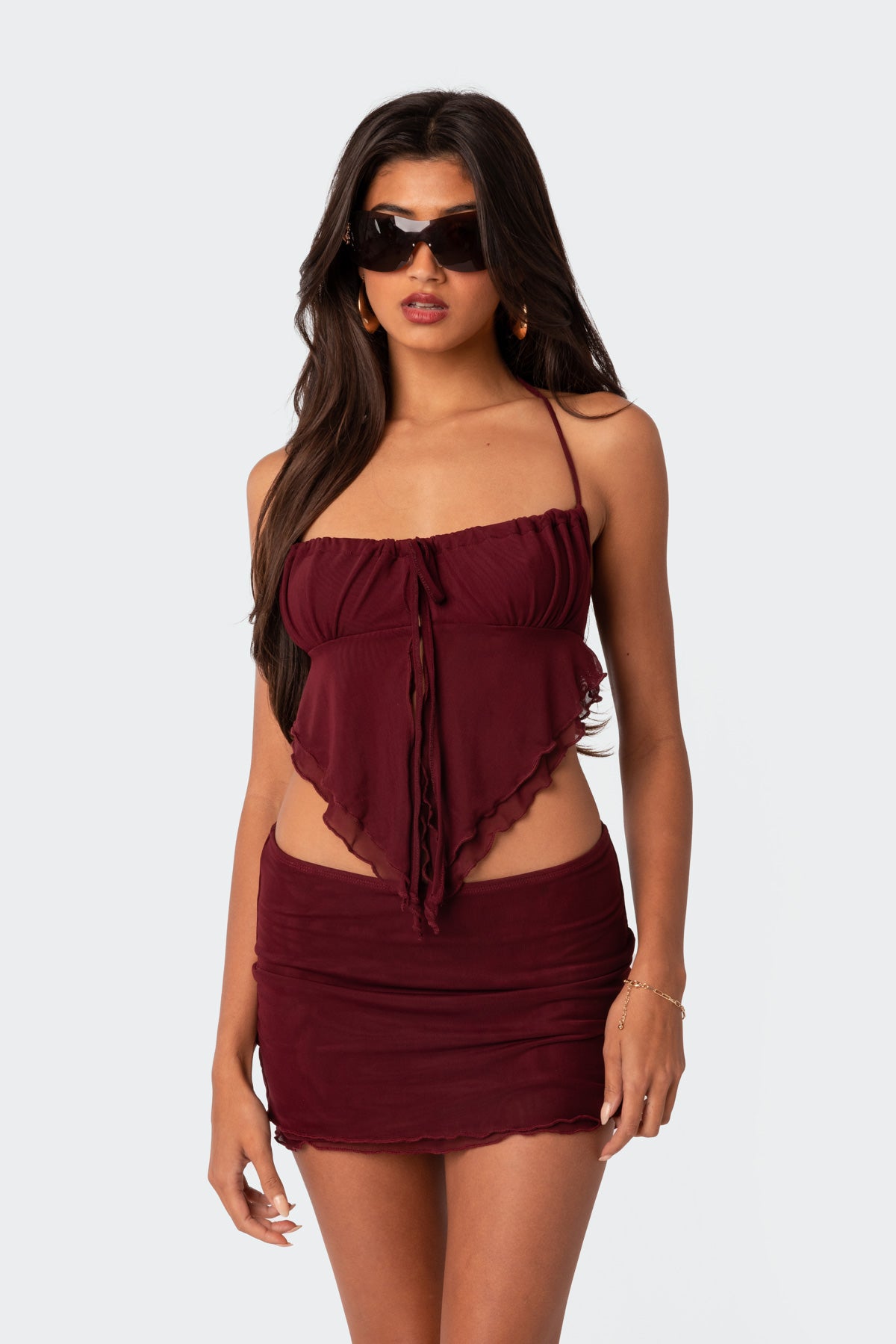 Ariyah Open Tie Back Ruffle Mesh Top - Image 2