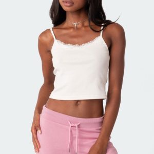 Lace Trim Ribbed Tank Top