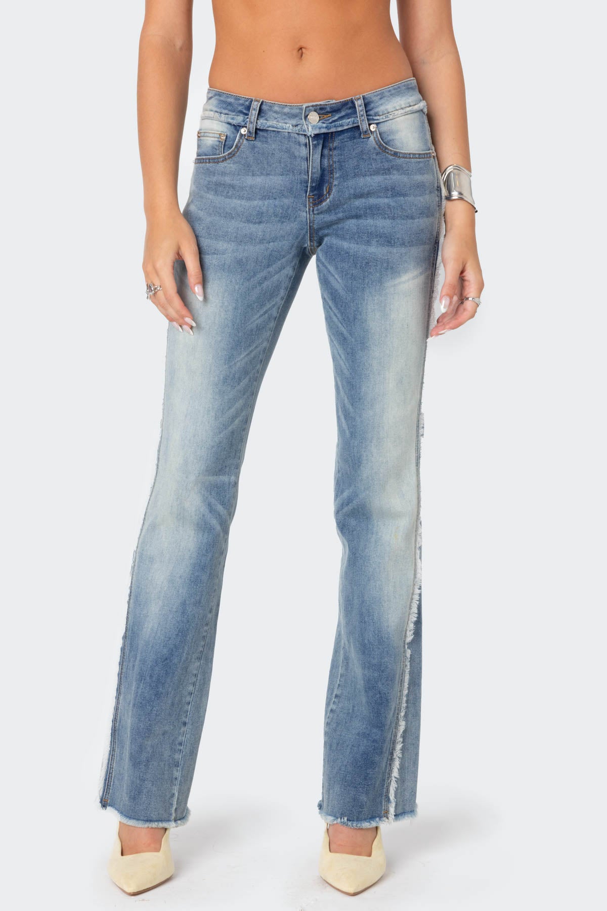 Frayed Seam Washed Flare Jeans - Image 2