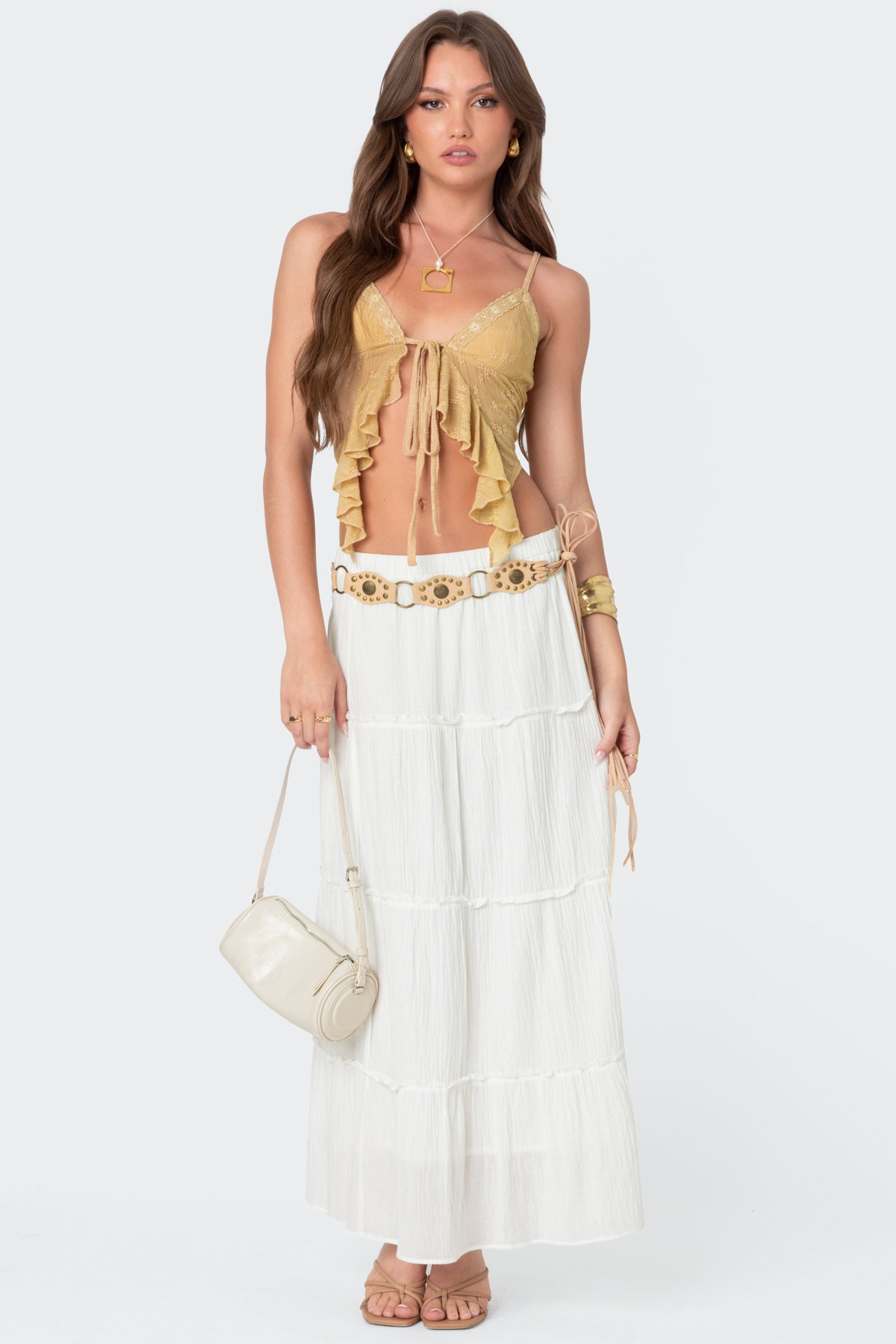 Yola Embroidered Tie Front Top - Image 2