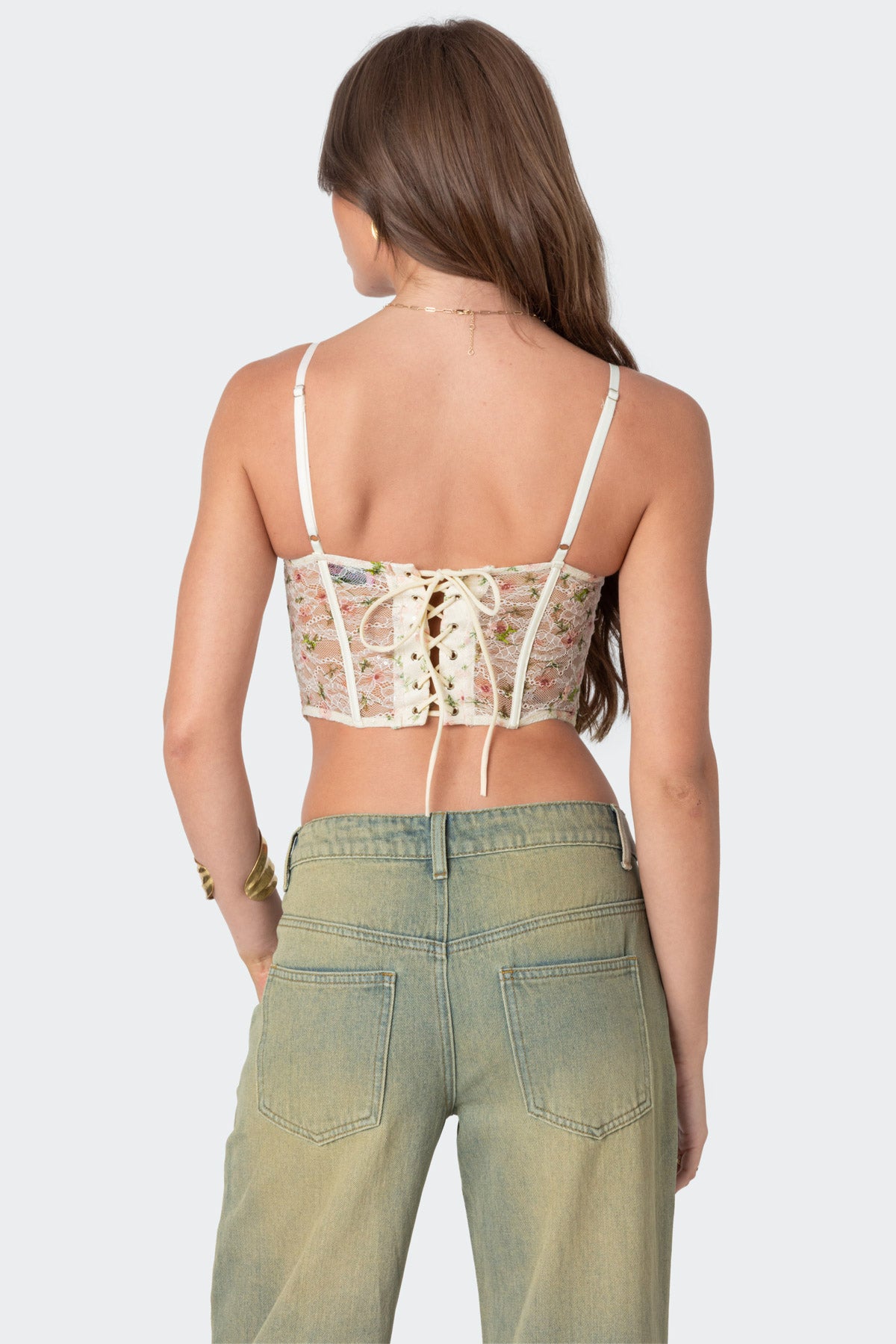 Embroidered Sheer Lace Corset - Image 4