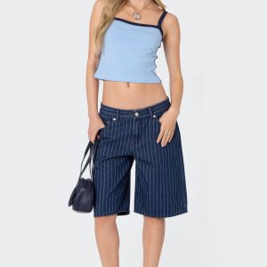 Pinstripe Denim Bermuda Shorts