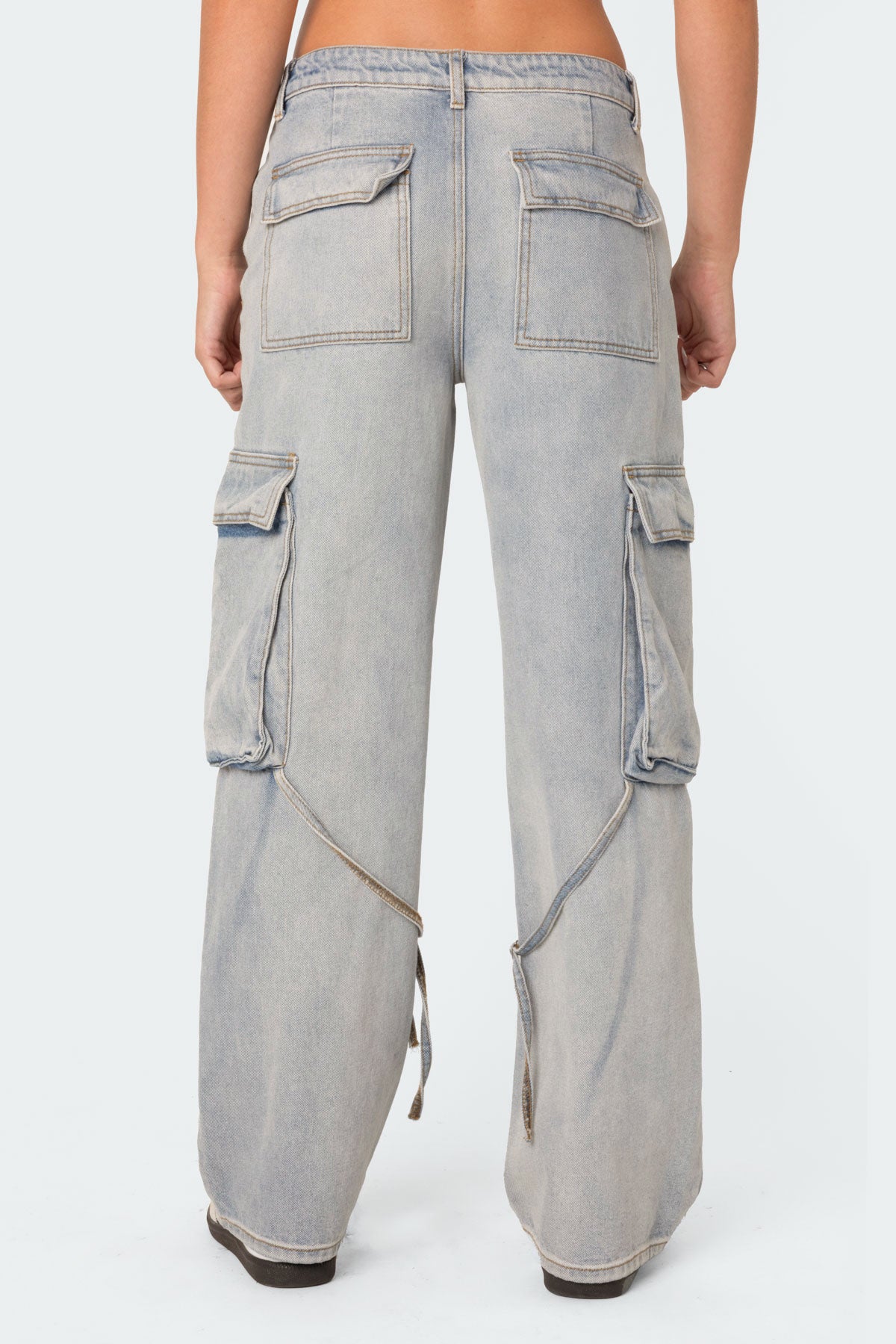 Via Low Rise Washed Denim Cargo Pants - Image 5