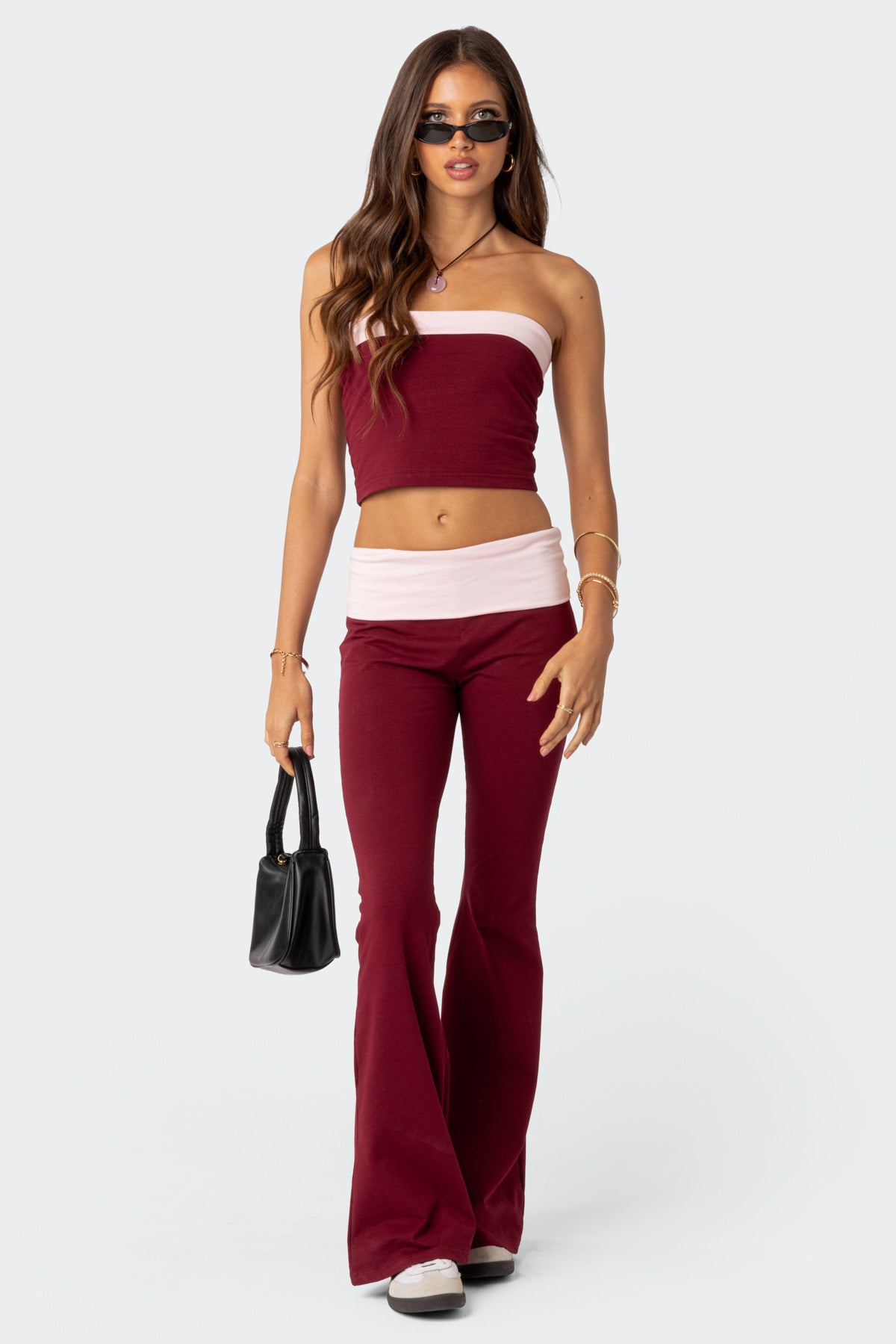 Contrast Fold Over Flared Leggings - Image 5