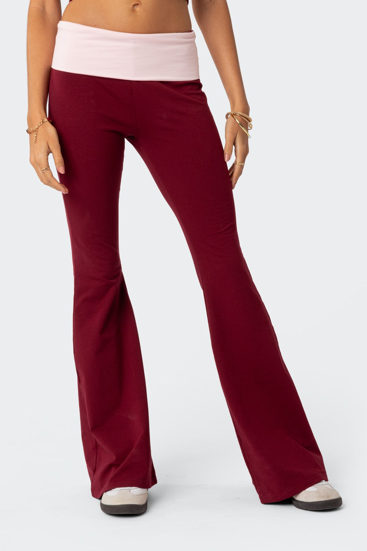 Contrast Fold Over Flared Leggings - Image 2