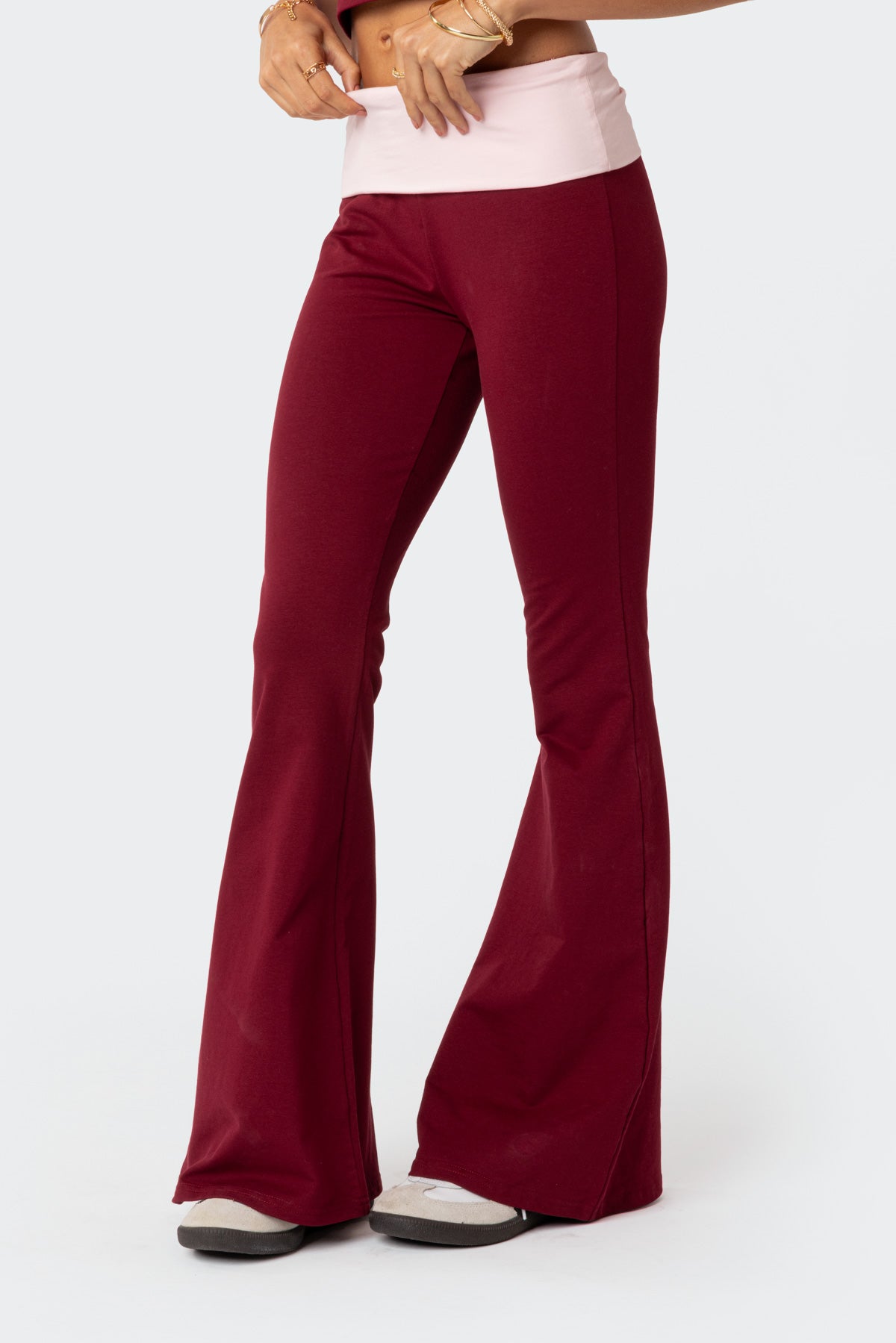 Contrast Fold Over Flared Leggings - Image 3