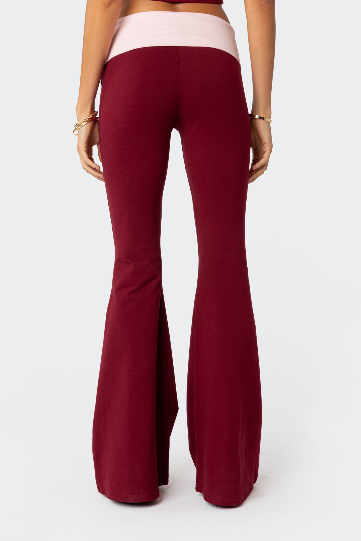 Contrast Fold Over Flared Leggings - Image 4