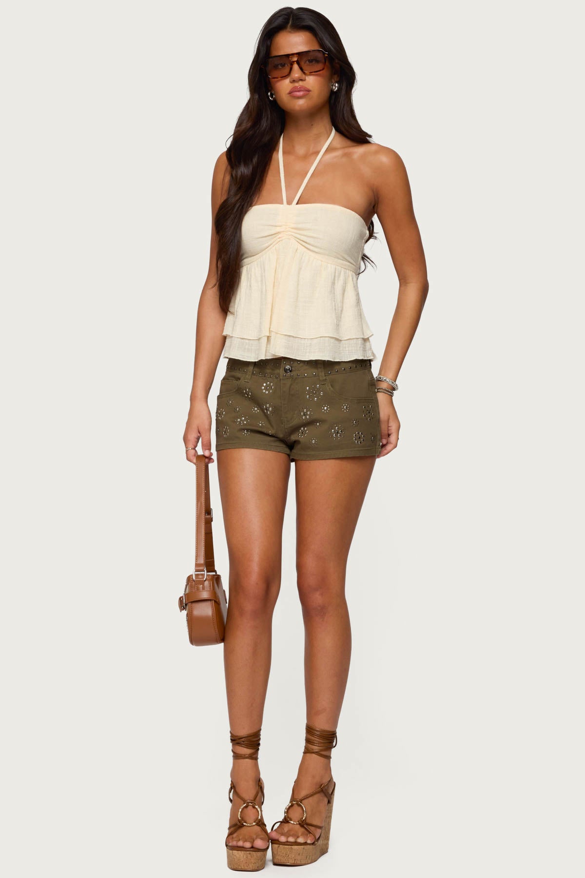 Layered Linen Look Babydoll Halter Top - Image 2