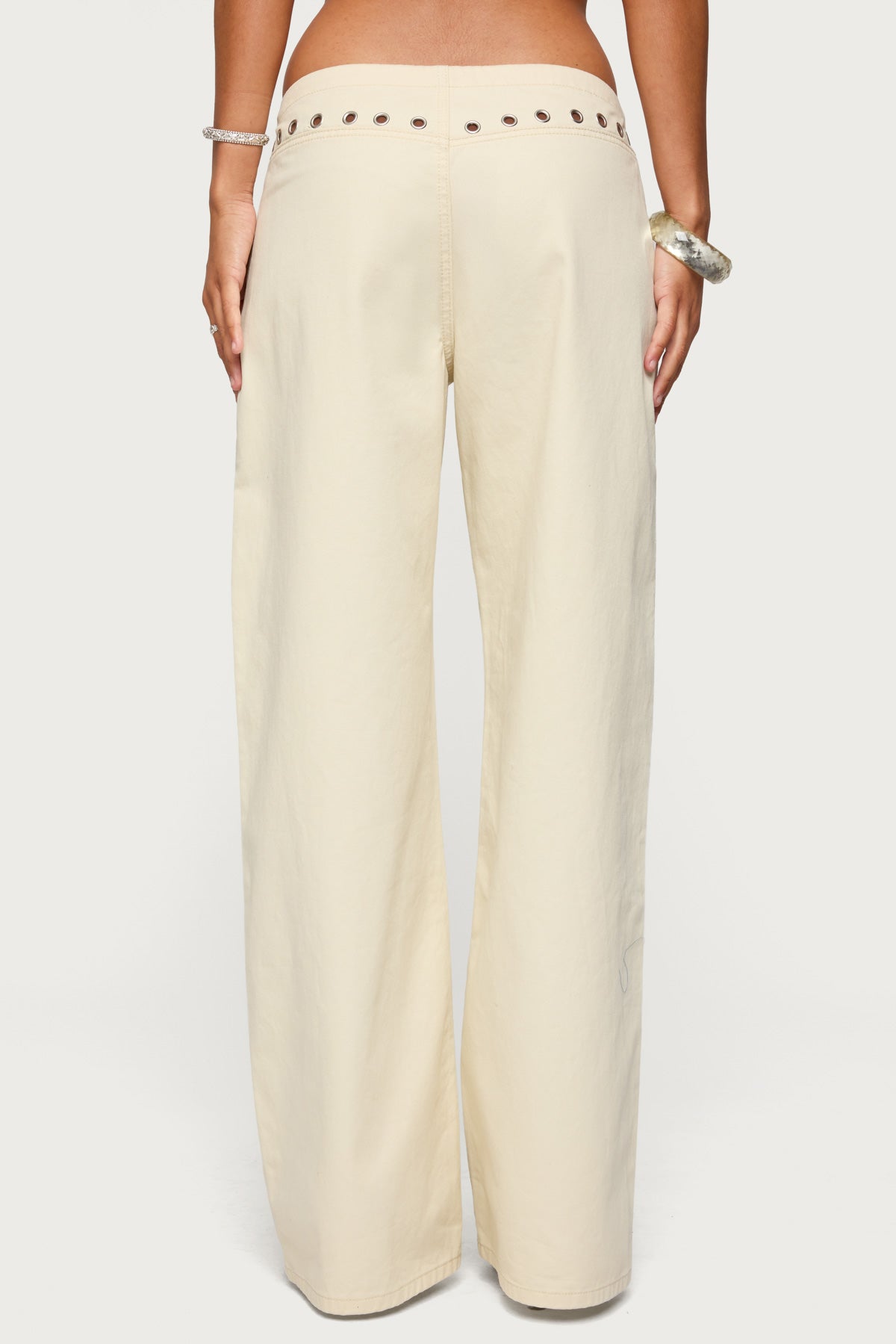 Grommet Tie Waist Low Rise Jeans - Image 5