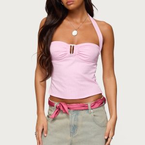 Caitie Striped Buckle Halter Top