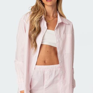 Oversized Pinstripe Button Up Shirt