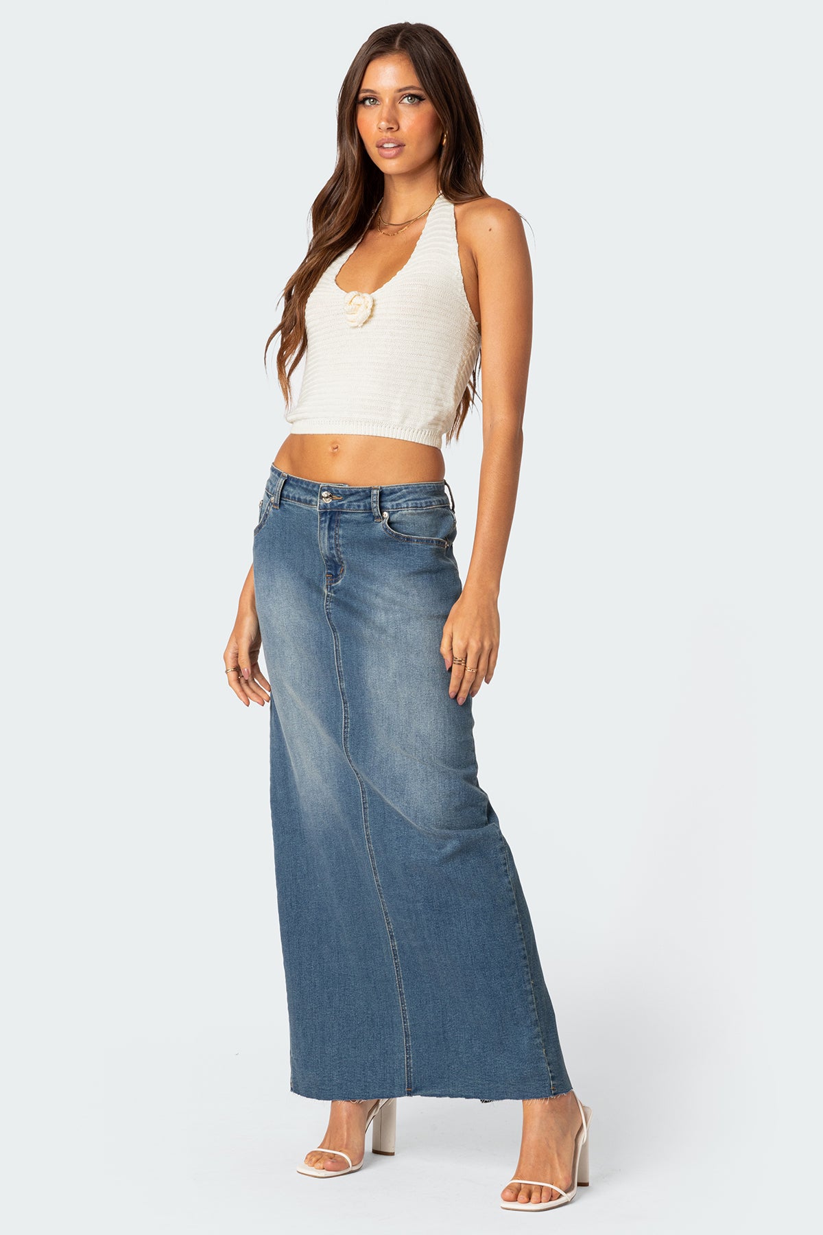 Elowyn Slitted Denim Maxi Skirt - Image 5