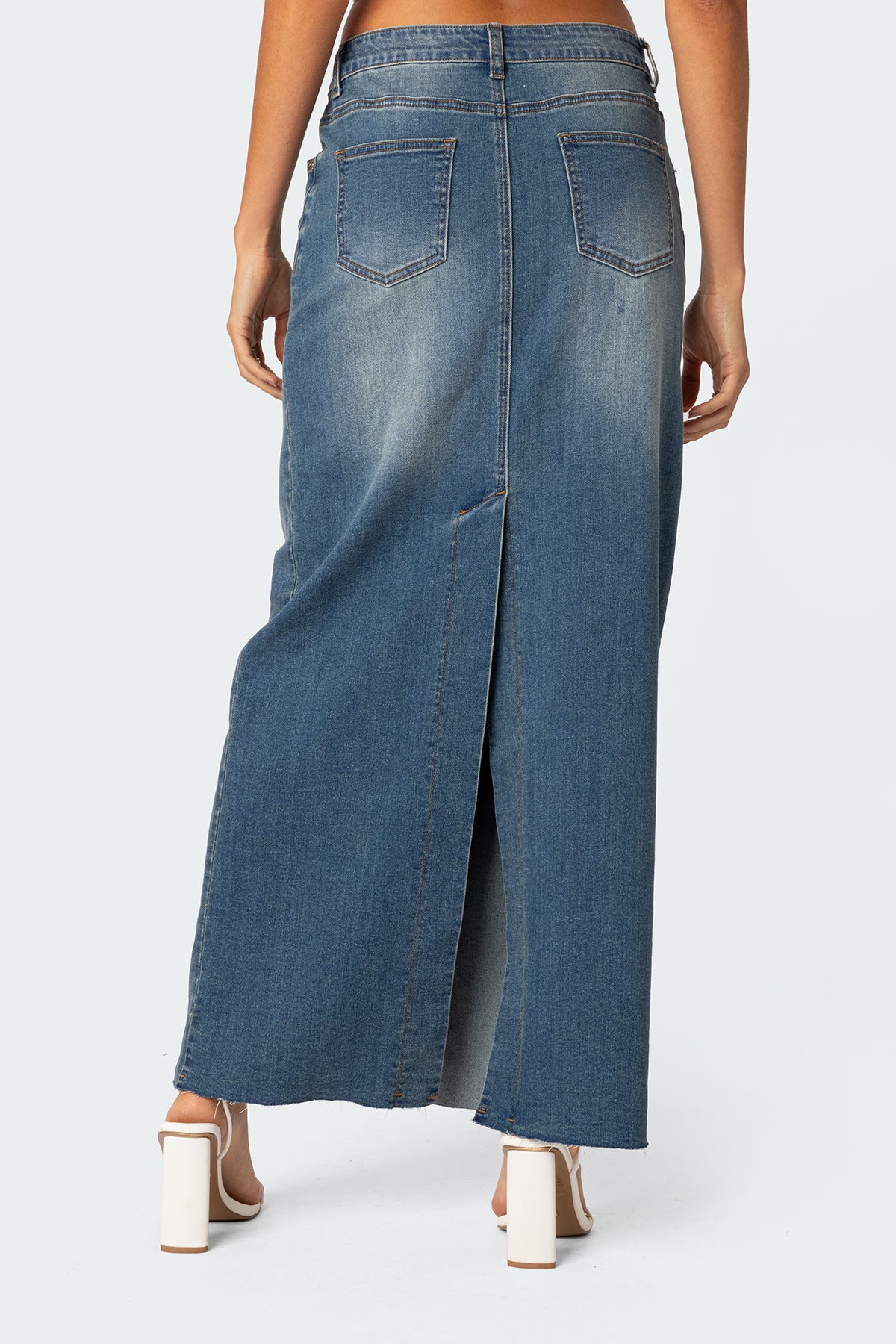 Elowyn Slitted Denim Maxi Skirt - Image 4