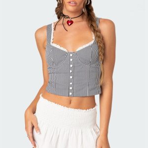 Gingham Lace Up Bustier Corset