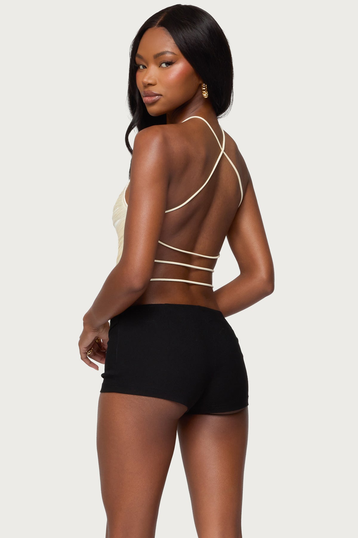 Kalana Crisscross Backless Fringed Top - Image 5