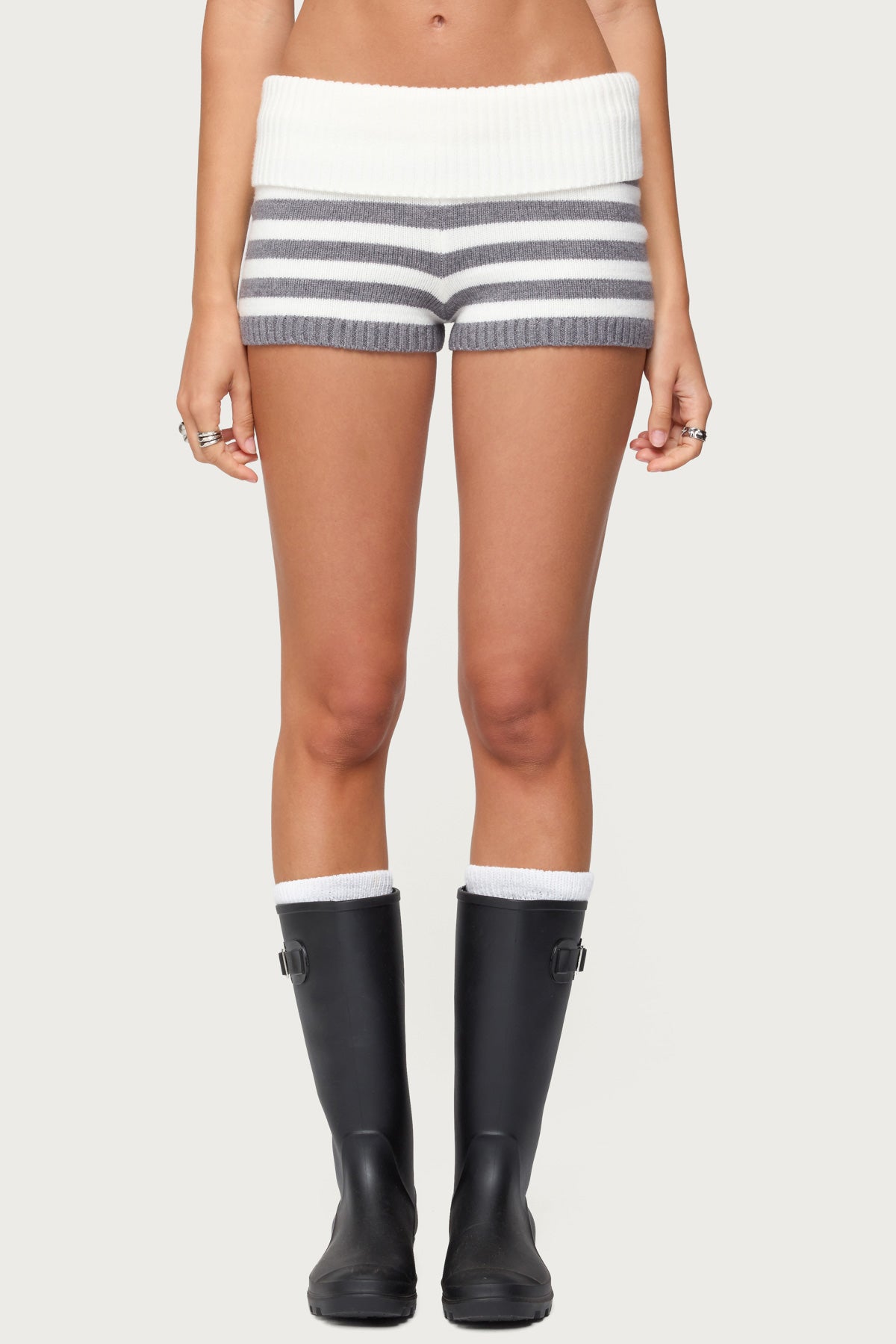 Saphi Striped Foldover Knit Shorts - Image 3