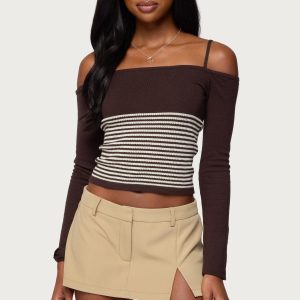 Darya Striped Off Shoulder Knit Top