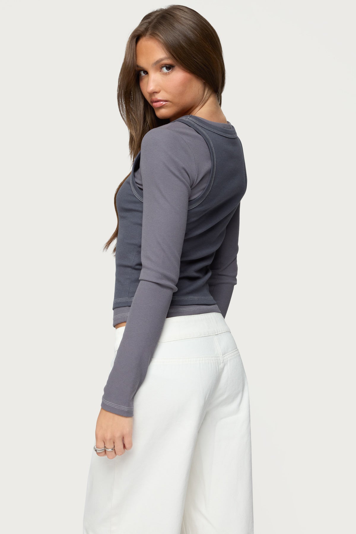 Zane Contrast Layered Long Sleeve Top - Image 5