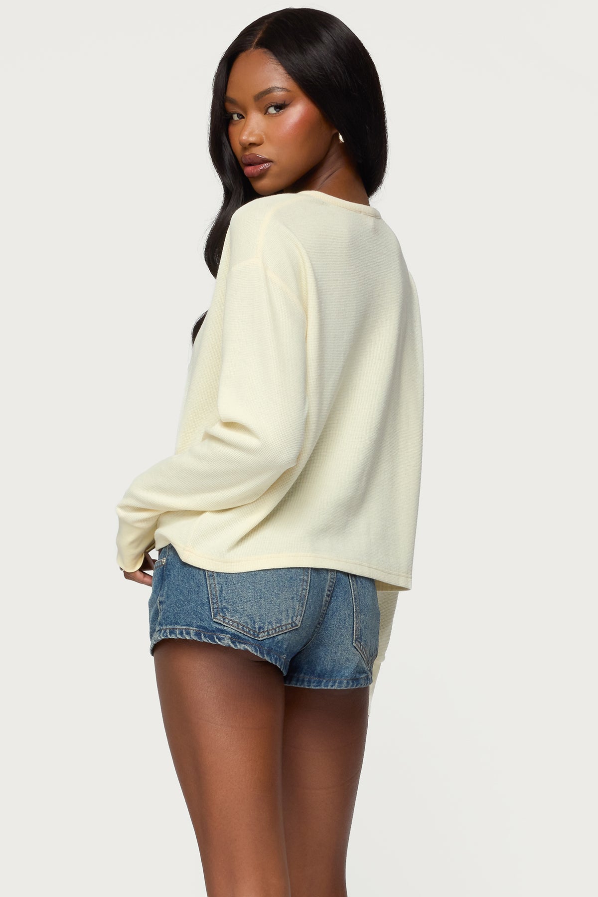 Deni Long Sleeve Henley Waffle Top - Image 5