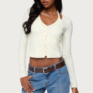 Cardigan & Halter Two Piece Knit Top