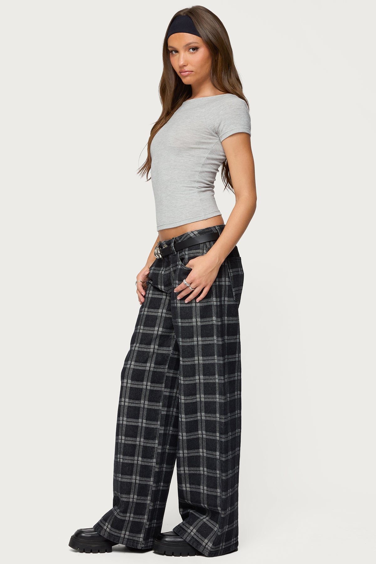 Kailani Plaid Low Rise Baggy Jeans - Image 3