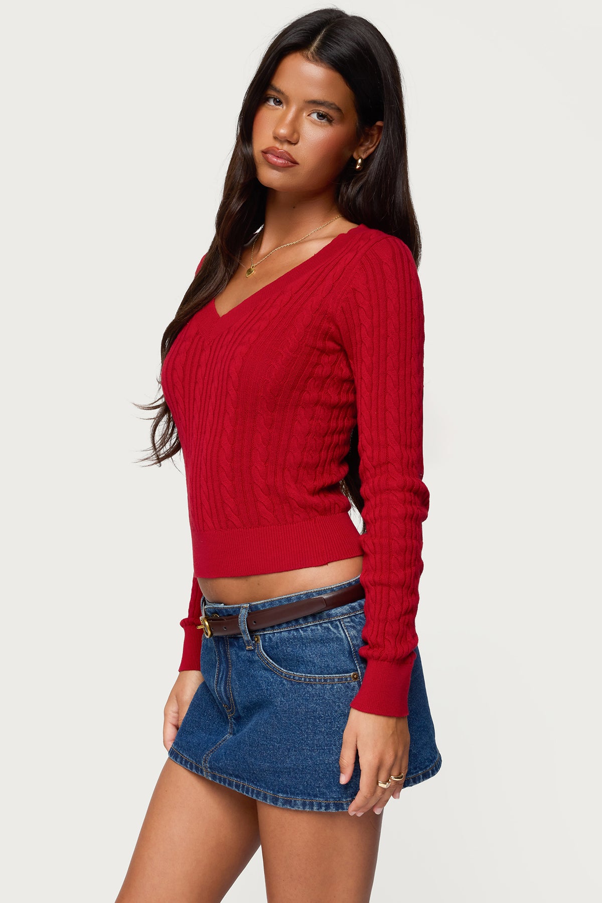 Ashlee V Neck Cable Knit Top - Image 3
