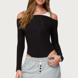 Layered Ribbed Off Shoulder Bodysuit
