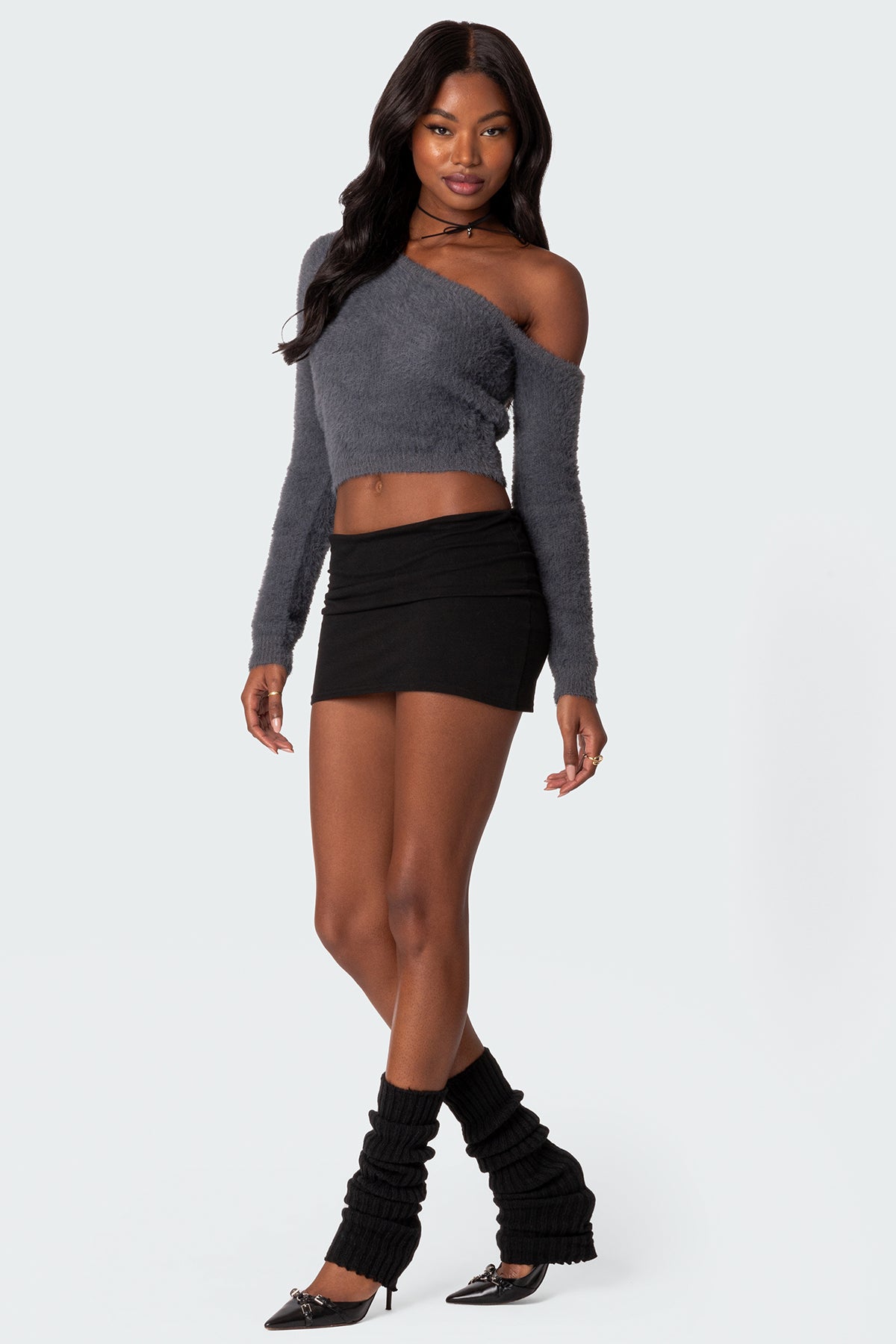 Frannie One Shoulder Fuzzy Knit Top - Image 5