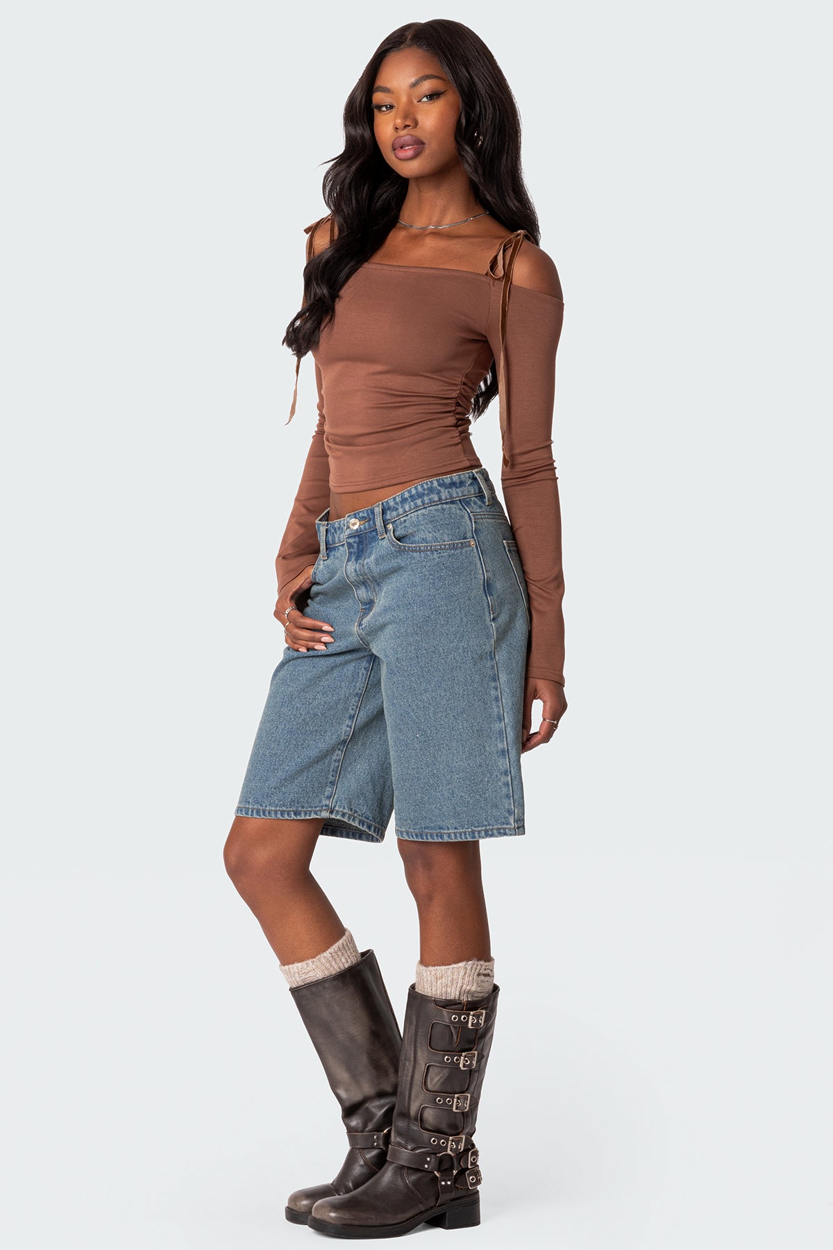 Velvet Tie Off Shoulder Top - Image 5