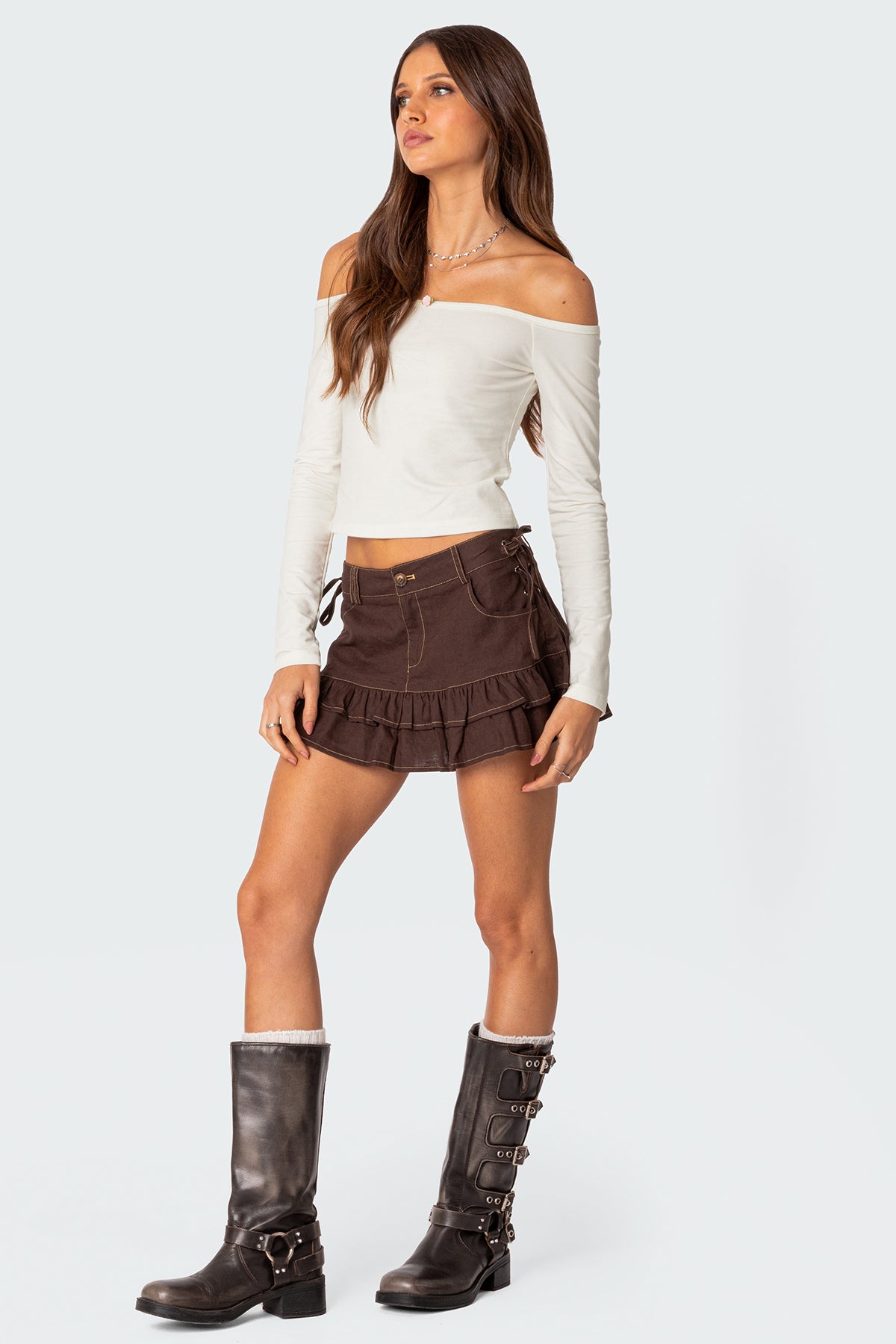 Dev Ruffle Linen Look Mini Skirt - Image 5
