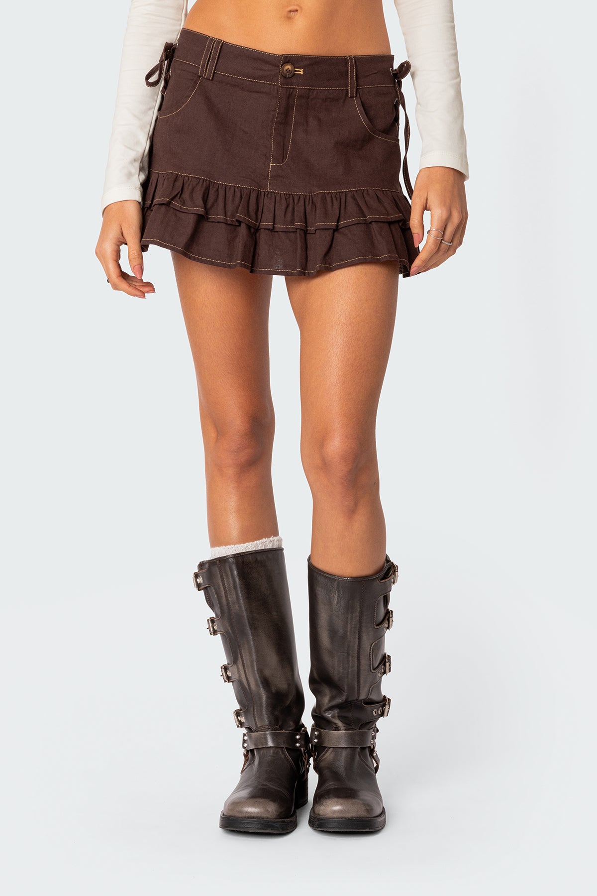 Dev Ruffle Linen Look Mini Skirt - Image 2