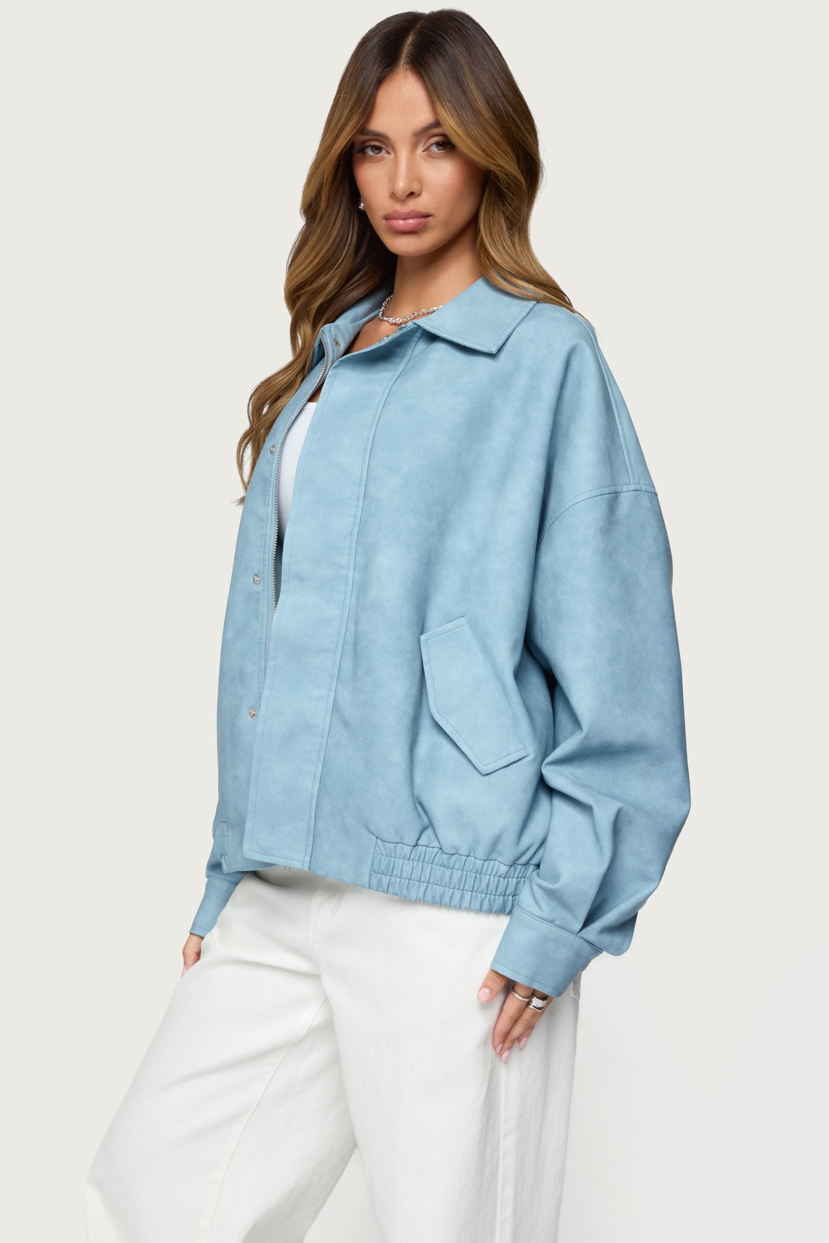 Oversized Washed Faux Leather Jacket - Image 4