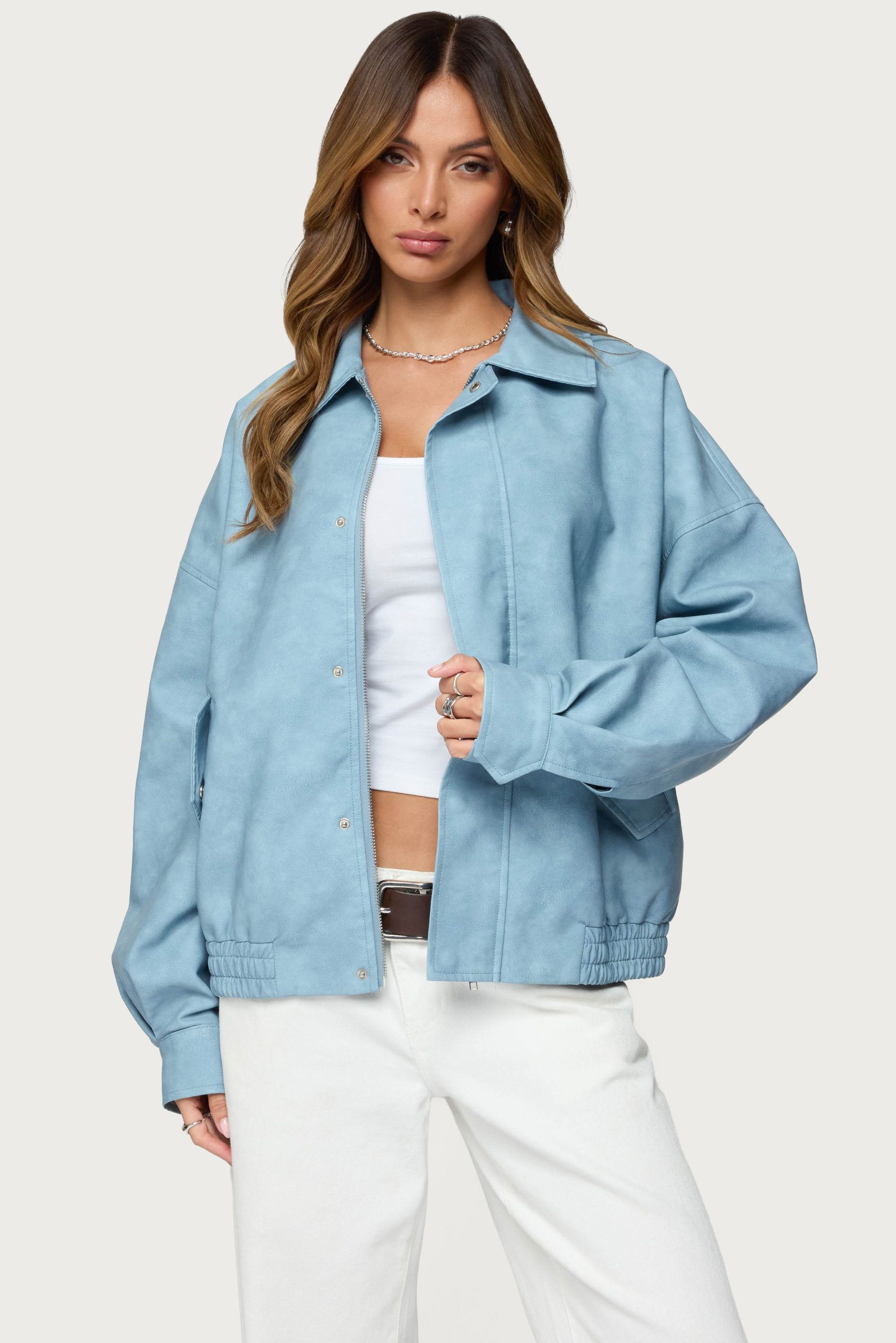 Oversized Washed Faux Leather Jacket - Image 2
