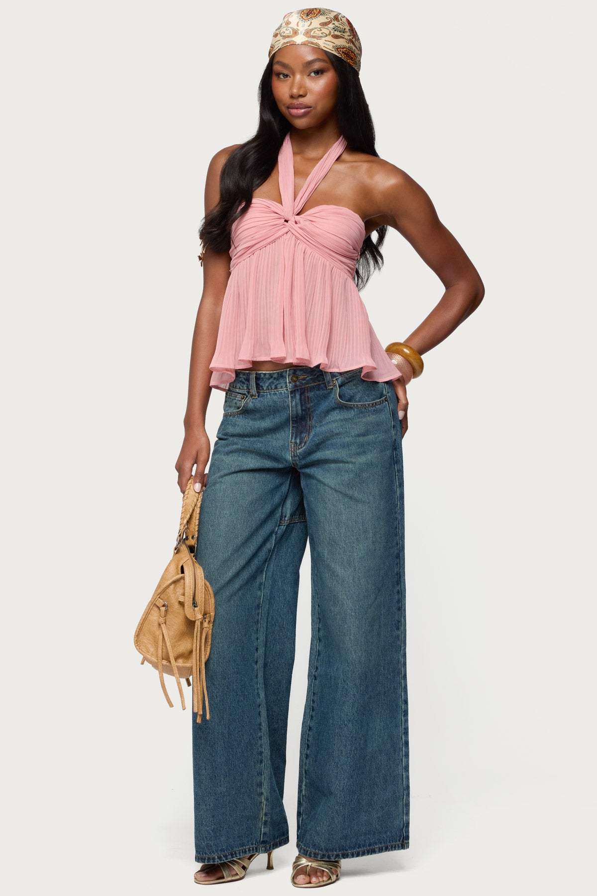 Pleated Chiffon Babydoll Halter Top - Image 2