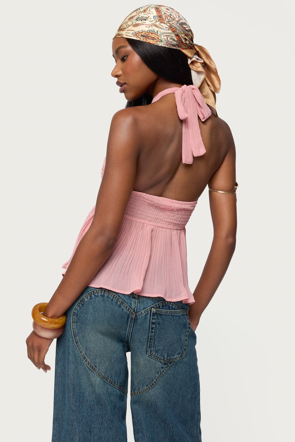 Pleated Chiffon Babydoll Halter Top - Image 4