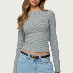 Loria Striped Boat Neck Top