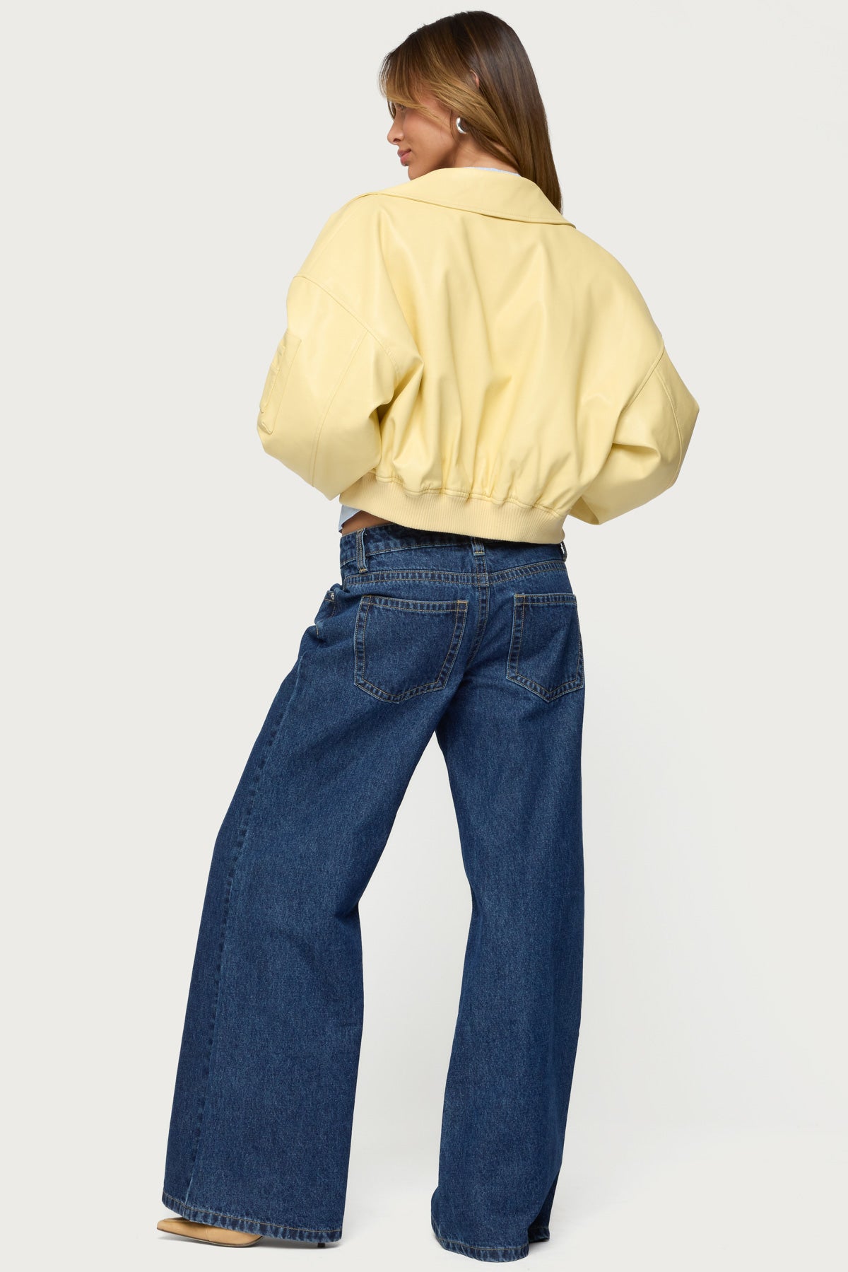 Zayna Cropped Faux Leather Bomber Jacket - Image 5