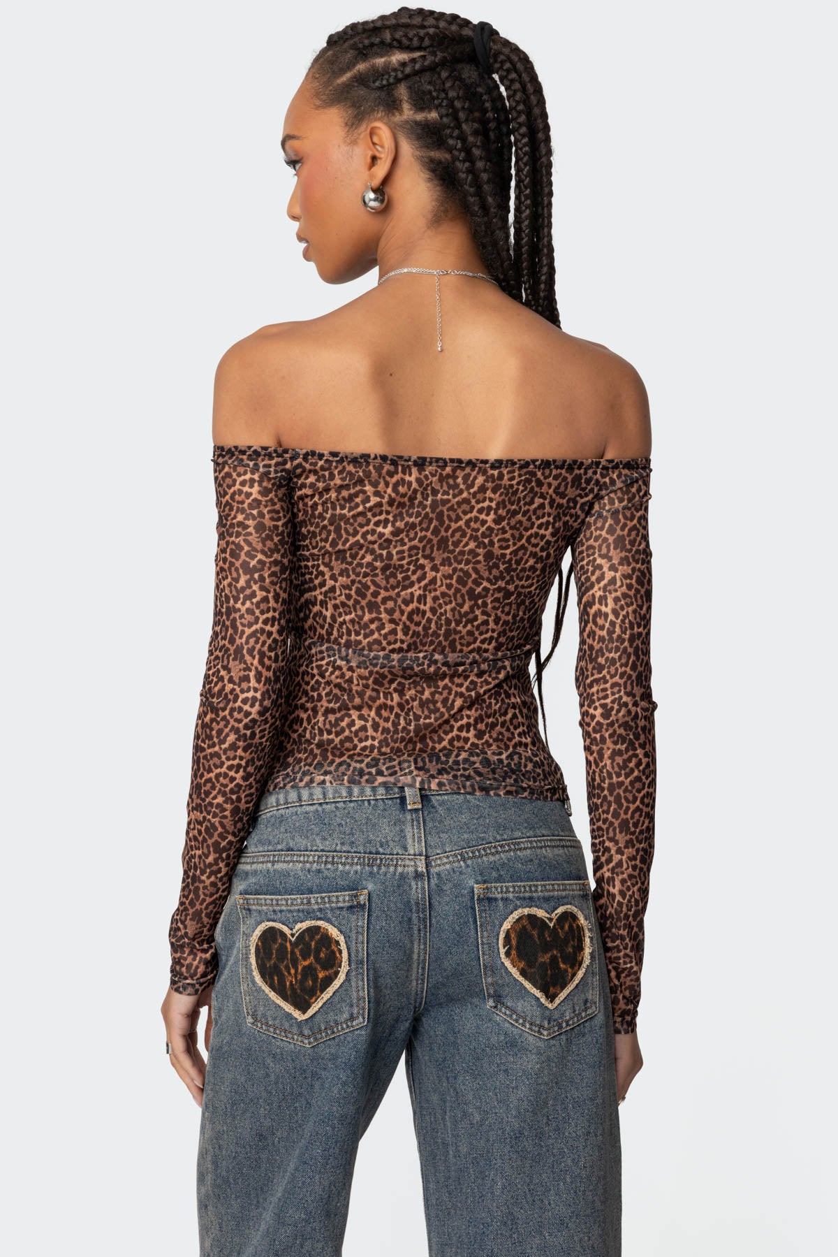 Leopard Sheer Mesh Off Shoulder Top - Image 4