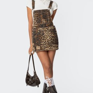 Leopard Denim Overall Mini Dress