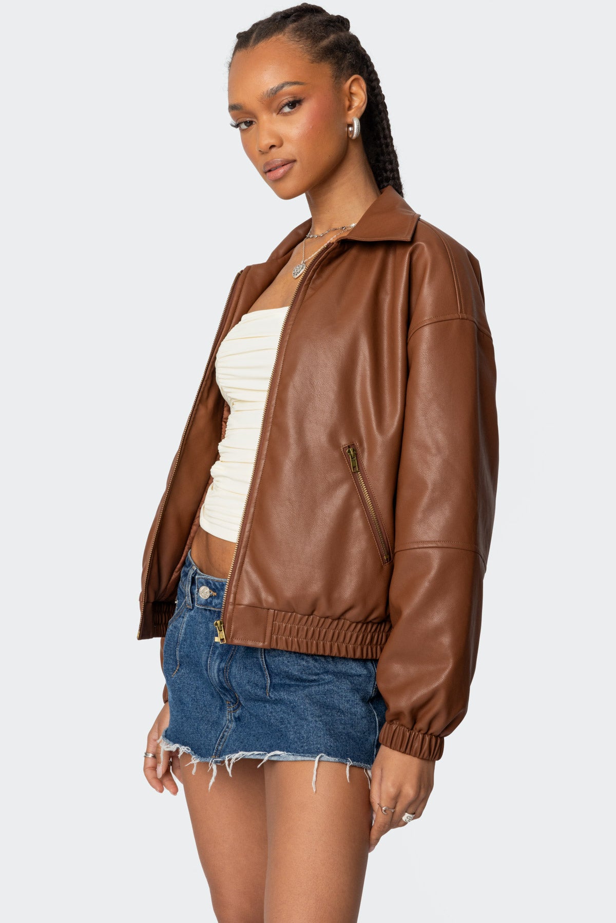 Halley Faux Leather Bomber Jacket - Image 3
