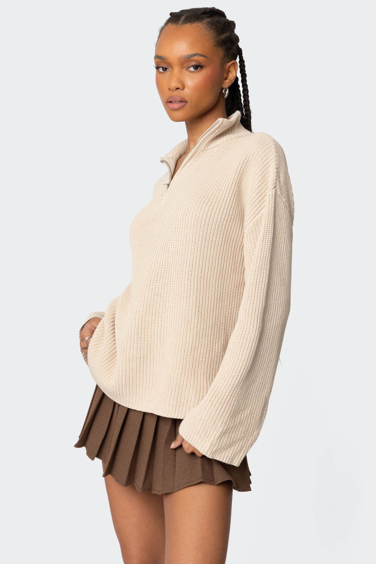 Amour High Neck Oversized Zip Sweater - Image 3