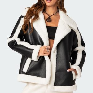 Rocki Oversized Faux Leather Shearling Jacket