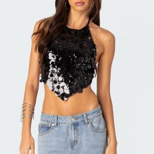 Caelia Sequin Open Back Top
